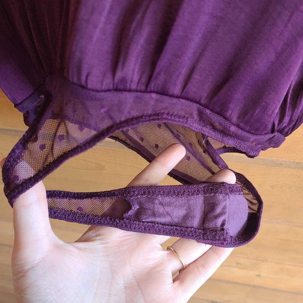Free People Not Tired Bodysuit Top Satin Ruffled Tank Blouse Small Plum Purple - Picture 5 of 6